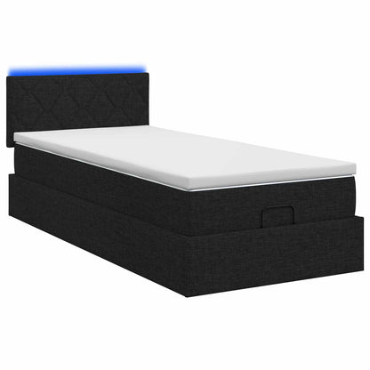 Letto Ottomano con Materasso e LED Nero 90 x 190 cm Tessuto