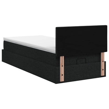 Letto Ottomano con Materasso e LED Nero 90 x 200 cm Tessuto