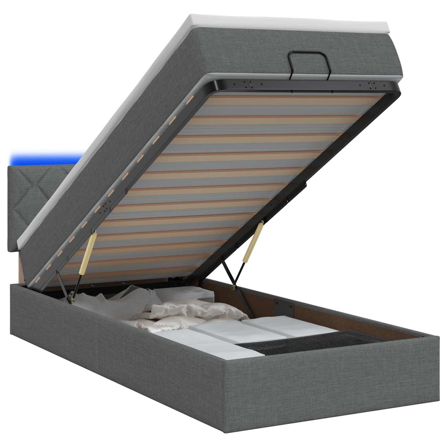 Letto Ottomano con Materasso e LED Grigio Scuro 100 x 200 cm