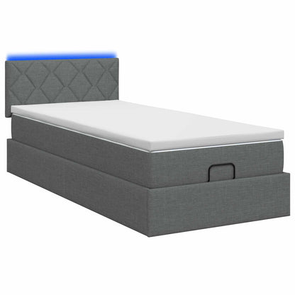 Letto Ottomano con Materasso e LED Grigio Scuro 100 x 200 cm