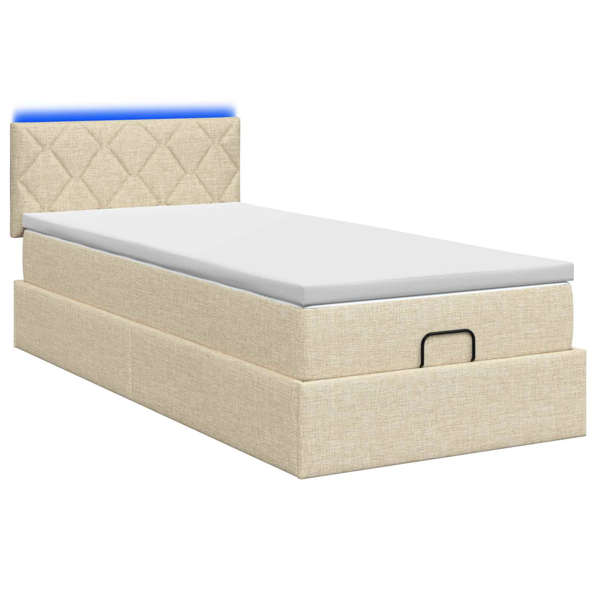 Letto Ottomano con Materasso e LED Crema 100 x 200 cm Tessuto | homemem39
