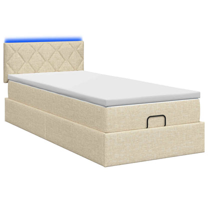 Letto Ottomano con Materasso e LED Crema 100 x 200 cm Tessuto | homemem39