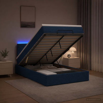 Letto Ottomano con Materasso e LED Blu 120 x 200 cm Tessuto