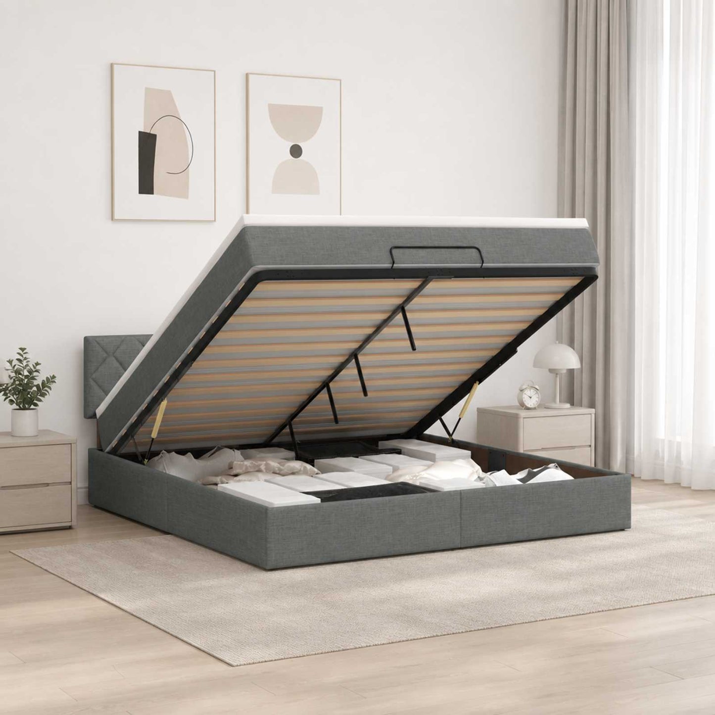 Letto ottomano con materasso Grigio Scuro 160 x 200 cm Tessuto | homemem39