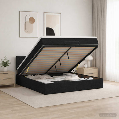 Letto Ottomano con Materasso e LED Nero 180 x 200 cm Tessuto | homemem39