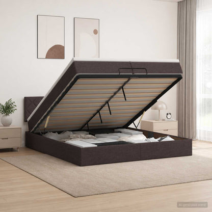 Letto ottomano con materasso Marrone Scuro 200 x 200 cm Tessuto | homemem39