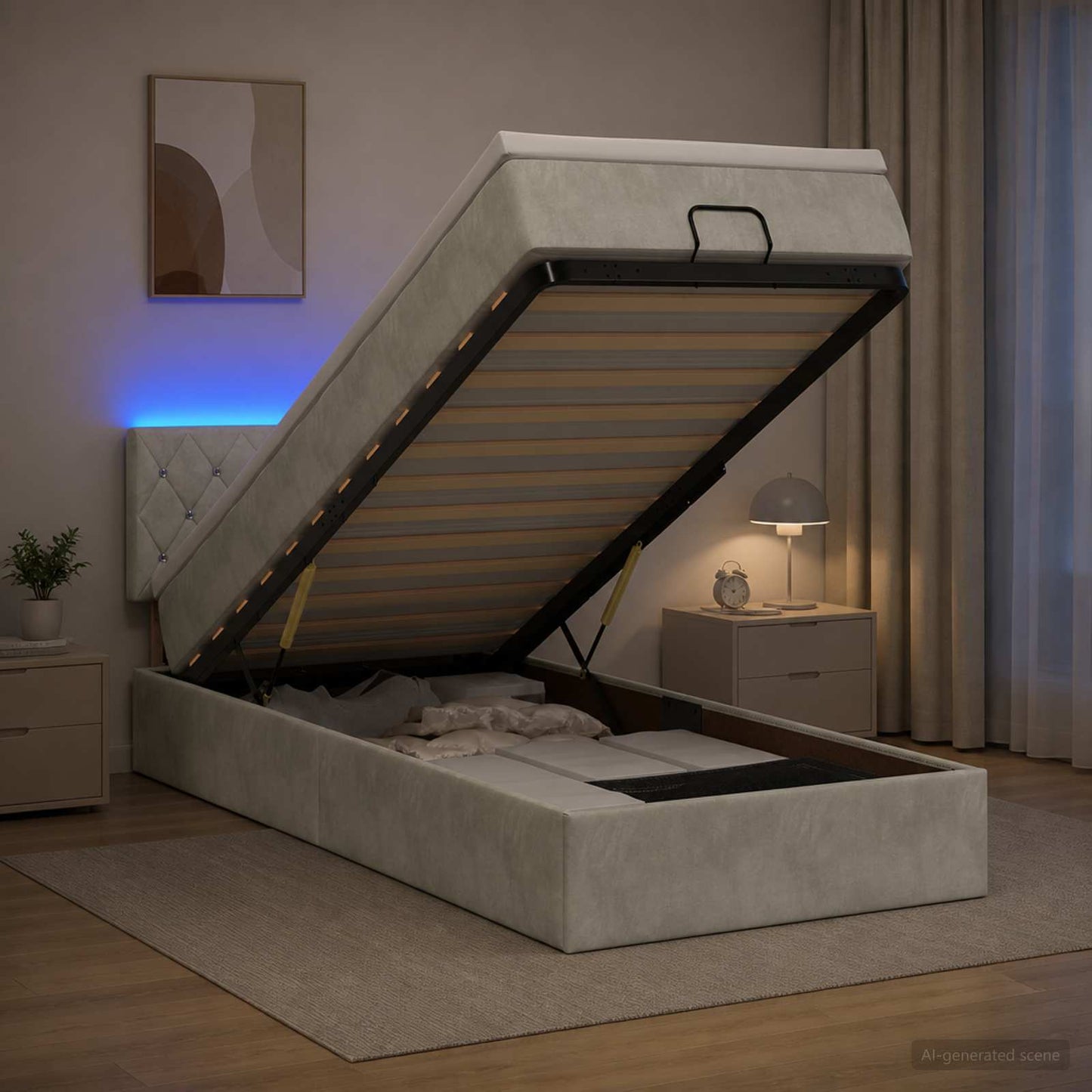 Letto Ottomano con Materasso e LED Grigio Chiaro 90 x 200 cm