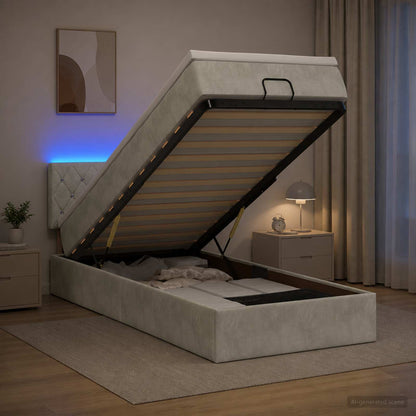 Letto Ottomano con Materasso e LED Grigio Chiaro 90 x 200 cm