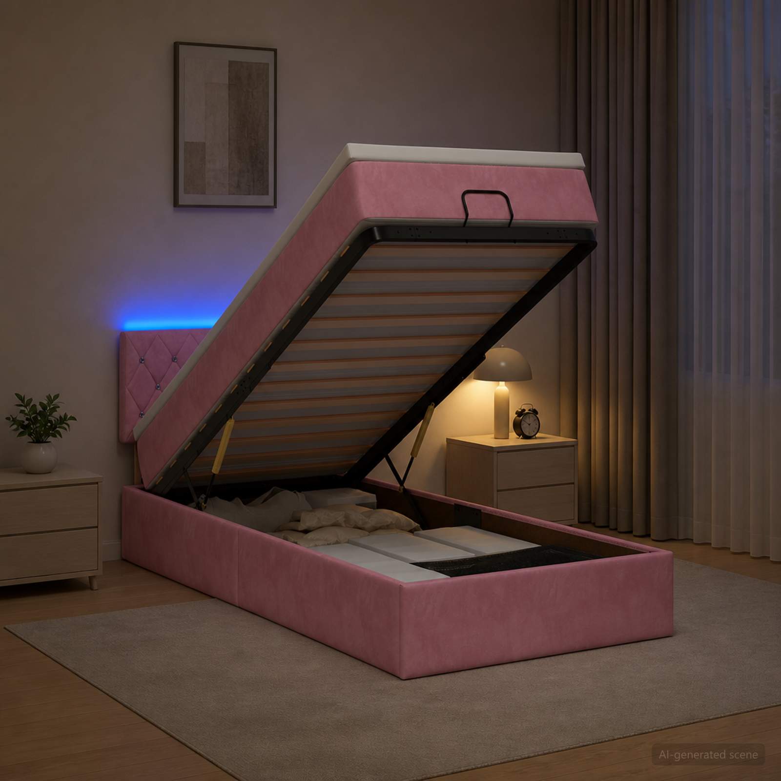 Letto Ottomano con Materasso e LED Rosa 80 x 200 cm Velluto | homemem39
