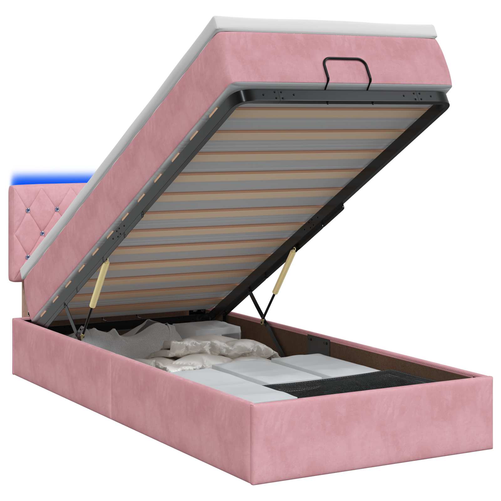 Letto Ottomano con Materasso e LED Rosa 80 x 200 cm Velluto | homemem39
