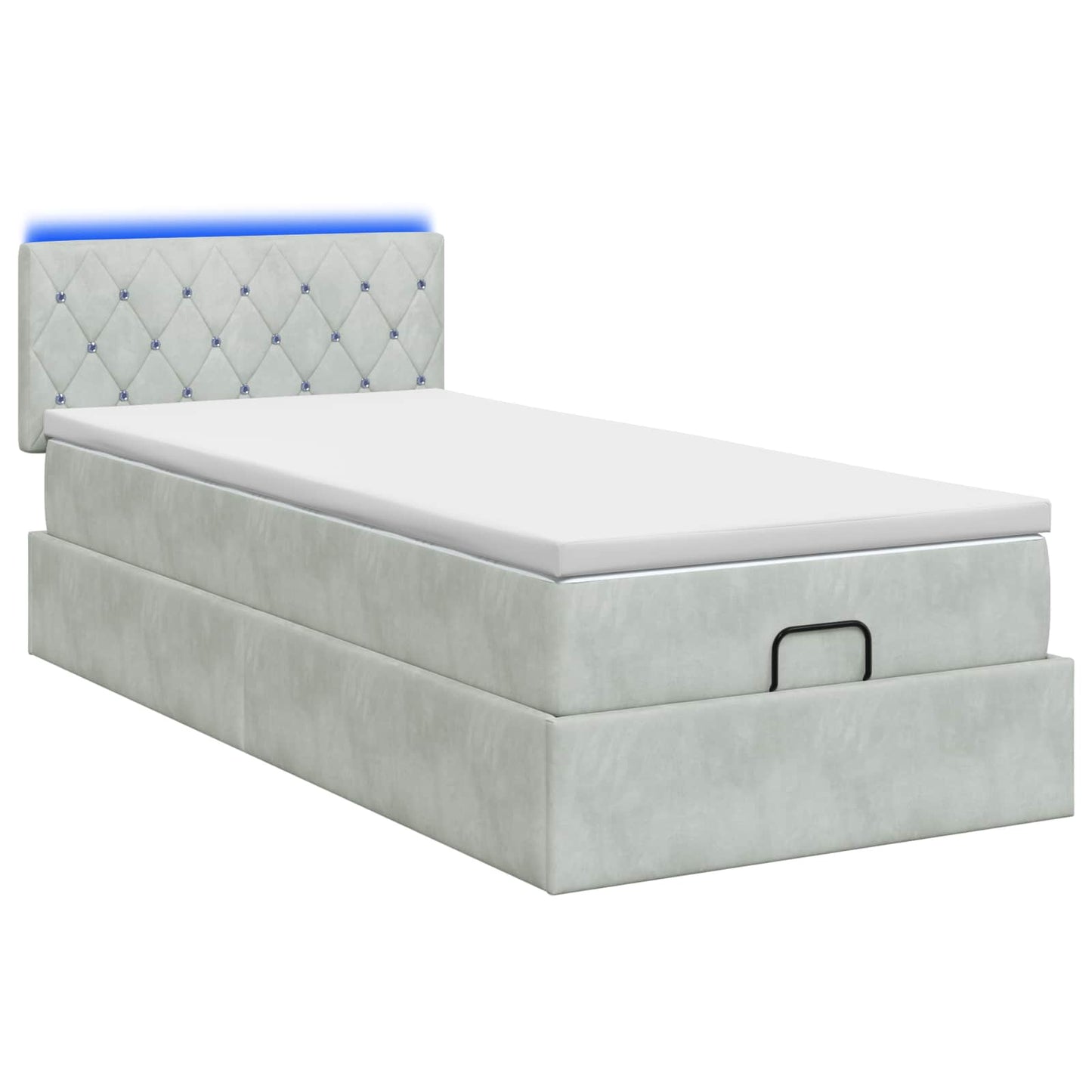 Letto Ottomano con Materasso e LED Grigio Chiaro 100 x 200 cm