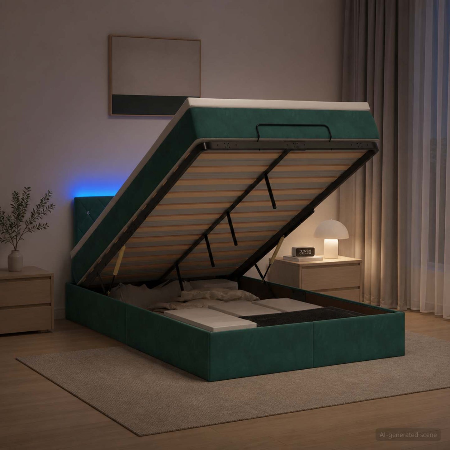 Letto Ottomano con Materasso e LED Verde Scuro 120 x 200 cm