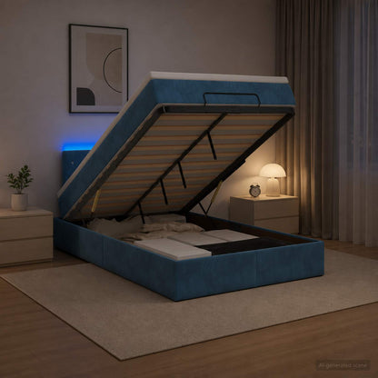Letto Ottomano con Materasso e LED Blu scuro 120 x 200 cm