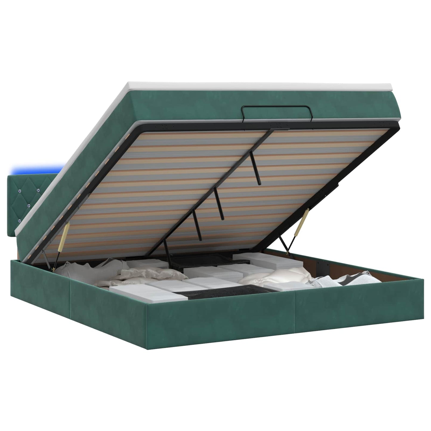Letto Ottomano con Materasso e LED Verde Scuro 140 x 190 cm