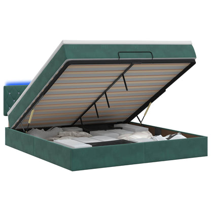 Letto Ottomano con Materasso e LED Verde Scuro 140 x 190 cm