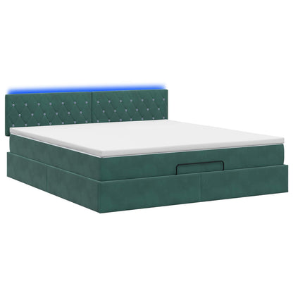 Letto Ottomano con Materasso e LED Verde Scuro 140 x 190 cm