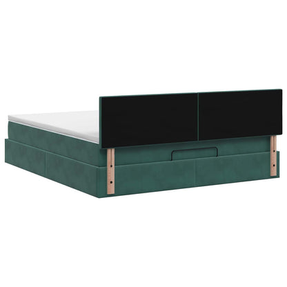 Letto Ottomano con Materasso e LED Verde Scuro 140 x 190 cm