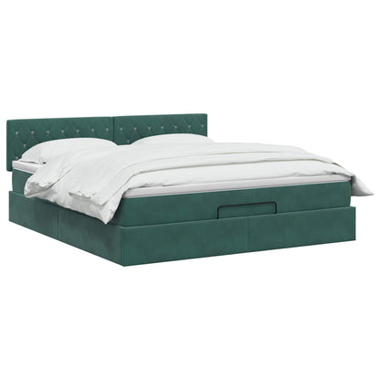 Letto Ottomano con Materasso e LED Verde Scuro 140 x 190 cm
