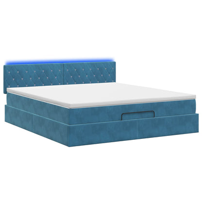 Letto Ottomano con Materasso e LED Blu scuro 140 x 190 cm
