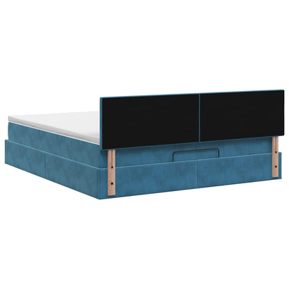 Letto Ottomano con Materasso e LED Blu scuro 140 x 190 cm
