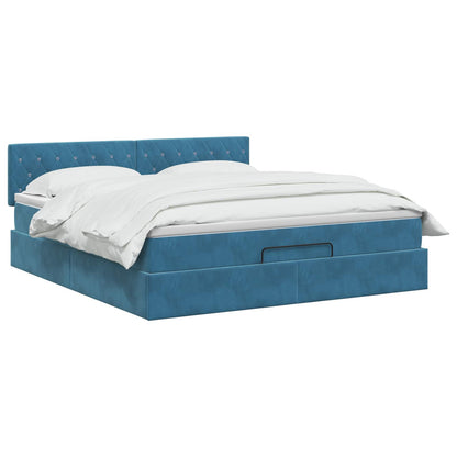 Letto Ottomano con Materasso e LED Blu scuro 140 x 190 cm