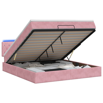 Letto Ottomano con Materasso e LED Rosa 140 x 190 cm Velluto | homemem39