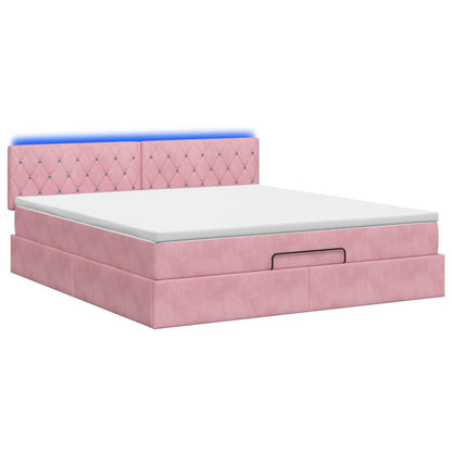 Letto Ottomano con Materasso e LED Rosa 140 x 190 cm Velluto | homemem39