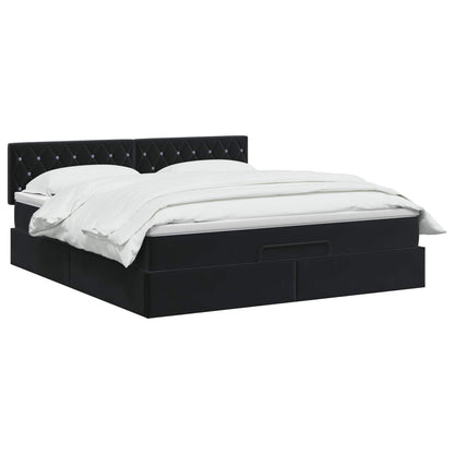Letto Ottomano con Materasso e LED Nero 140 x 200 cm Velluto | homemem39