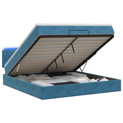 Letto Ottomano con Materasso e LED Blu scuro 140 x 200 cm