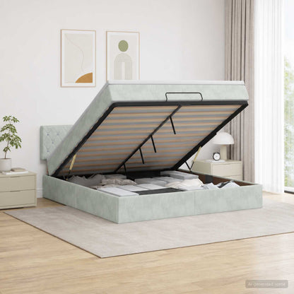 Letto Ottomano con Materasso e LED Grigio Chiaro 140 x 190 cm