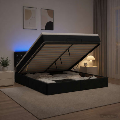 Letto Ottomano con Materasso e LED Nero 140 x 190 cm Velluto | homemem39