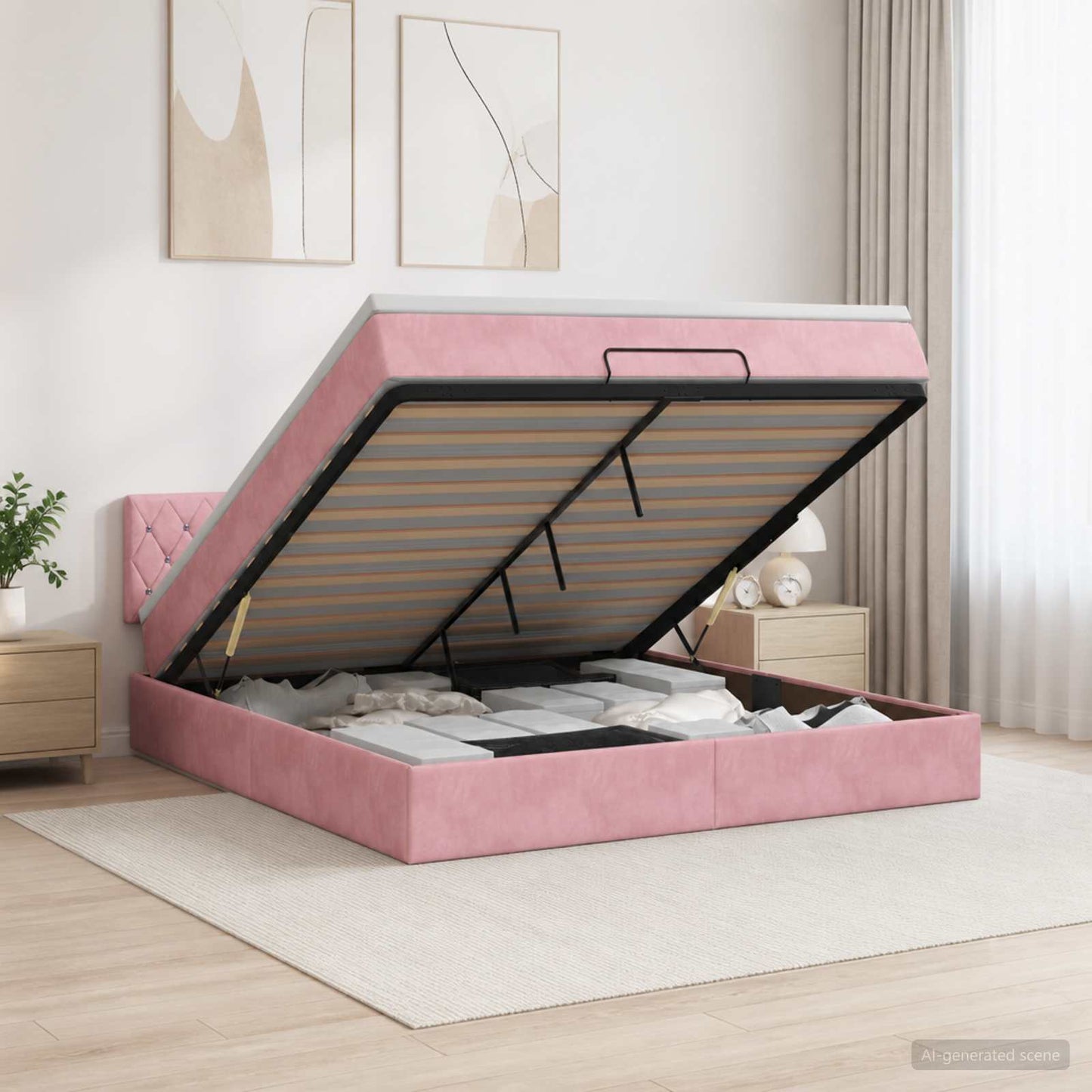Letto Ottomano con Materasso e LED Rosa 140 x 190 cm Velluto | homemem39