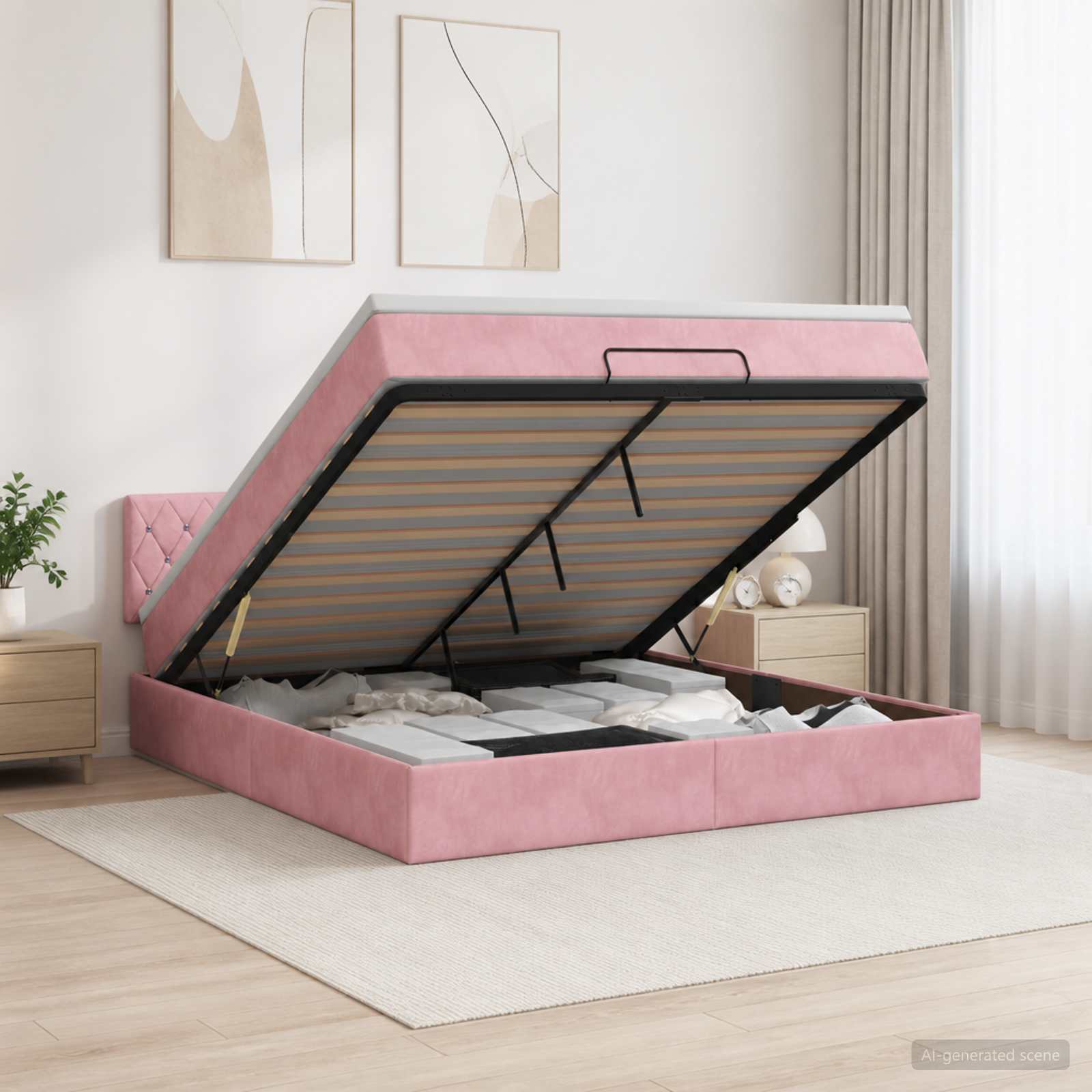 Letto Ottomano con Materasso e LED Rosa 140 x 190 cm Velluto | homemem39