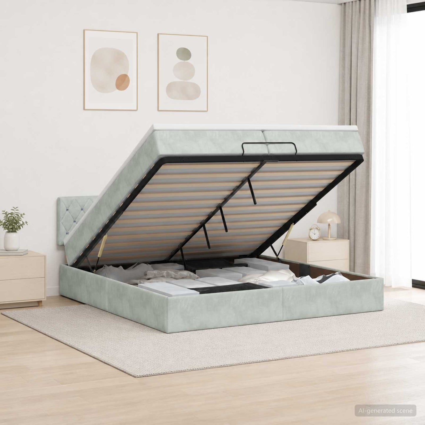 Letto Ottomano con Materasso e LED Grigio Chiaro 200 x 200 cm