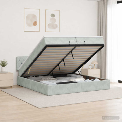 Letto Ottomano con Materasso e LED Grigio Chiaro 200 x 200 cm