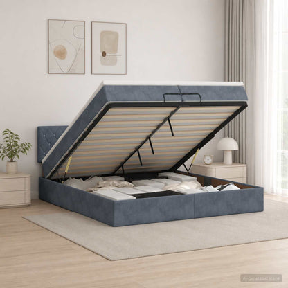 Letto ottomano con materasso Grigio Scuro 200 x 200 cm Velluto