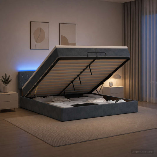 Letto Ottomano con Materasso e LED Grigio Scuro 200 x 200 cm