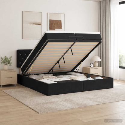 Letto ottomano con materasso Nero 200 x 200 cm Velluto
