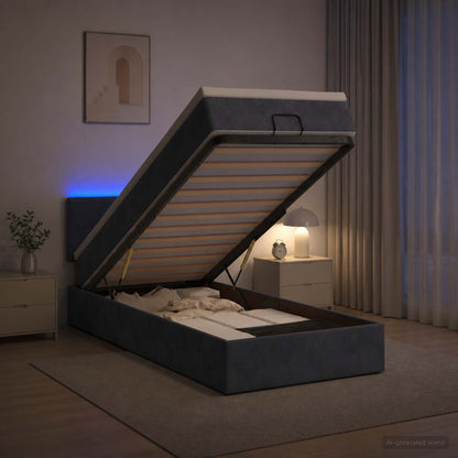 Letto Ottomano con Materasso e LED Grigio Scuro 80 x 200 cm