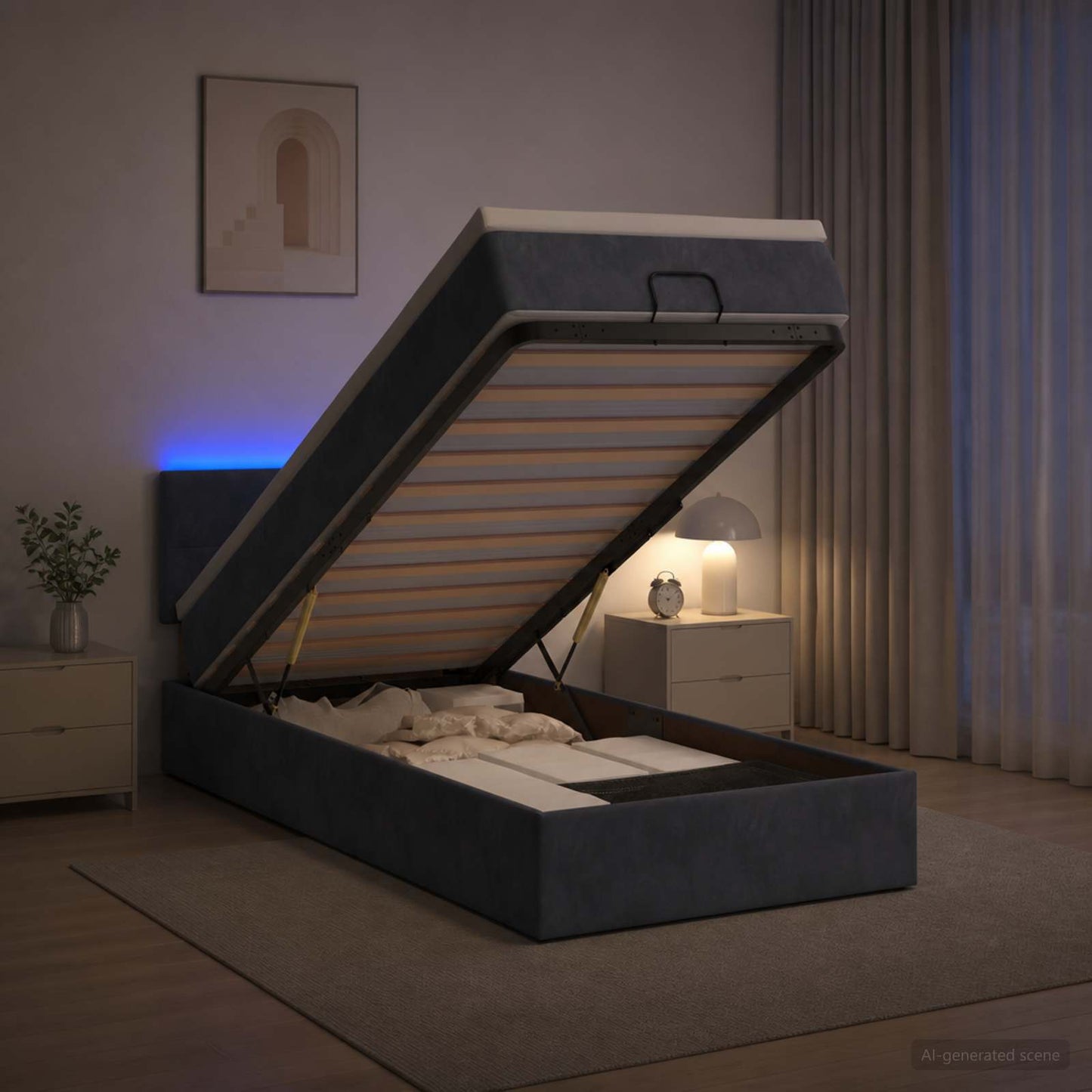 Letto Ottomano con Materasso e LED Grigio Scuro 100 x 200 cm