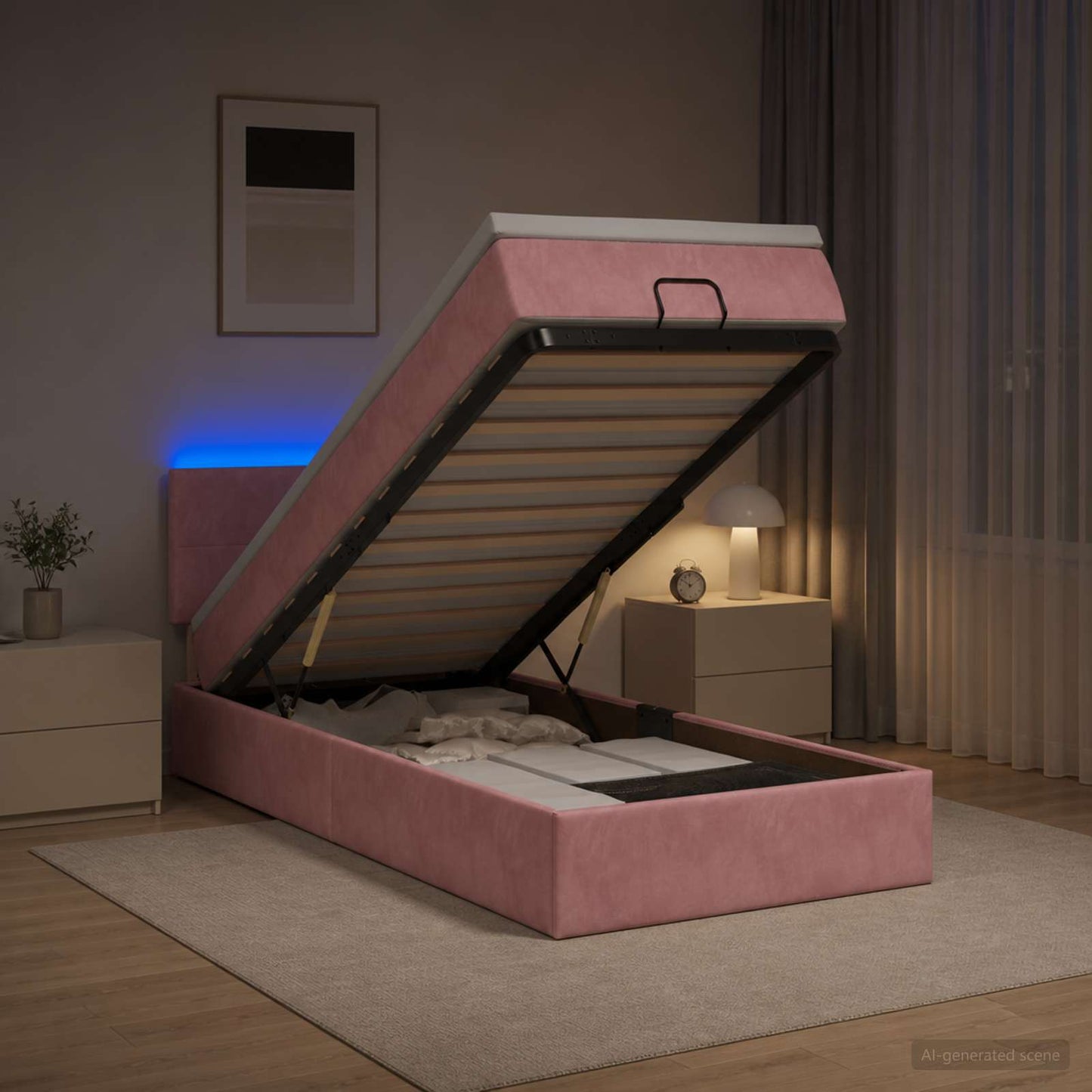 Letto Ottomano con Materasso e LED Rosa 100 x 200 cm Velluto | homemem39