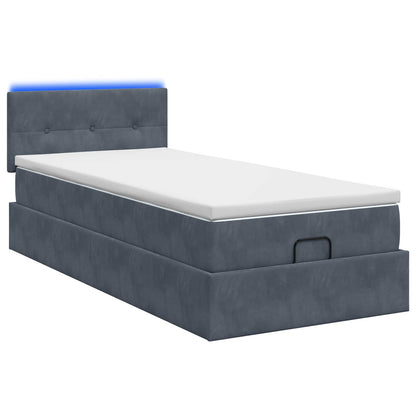 Letto Ottomano con Materasso e LED Grigio Scuro 100 x 200 cm