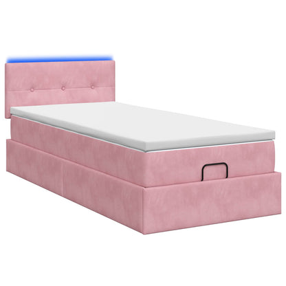Letto Ottomano con Materasso e LED Rosa 100 x 200 cm Velluto | homemem39