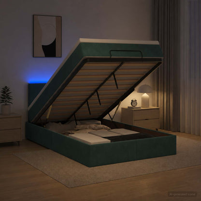 Letto Ottomano con Materasso e LED Verde Scuro 120 x 200 cm | homemem39