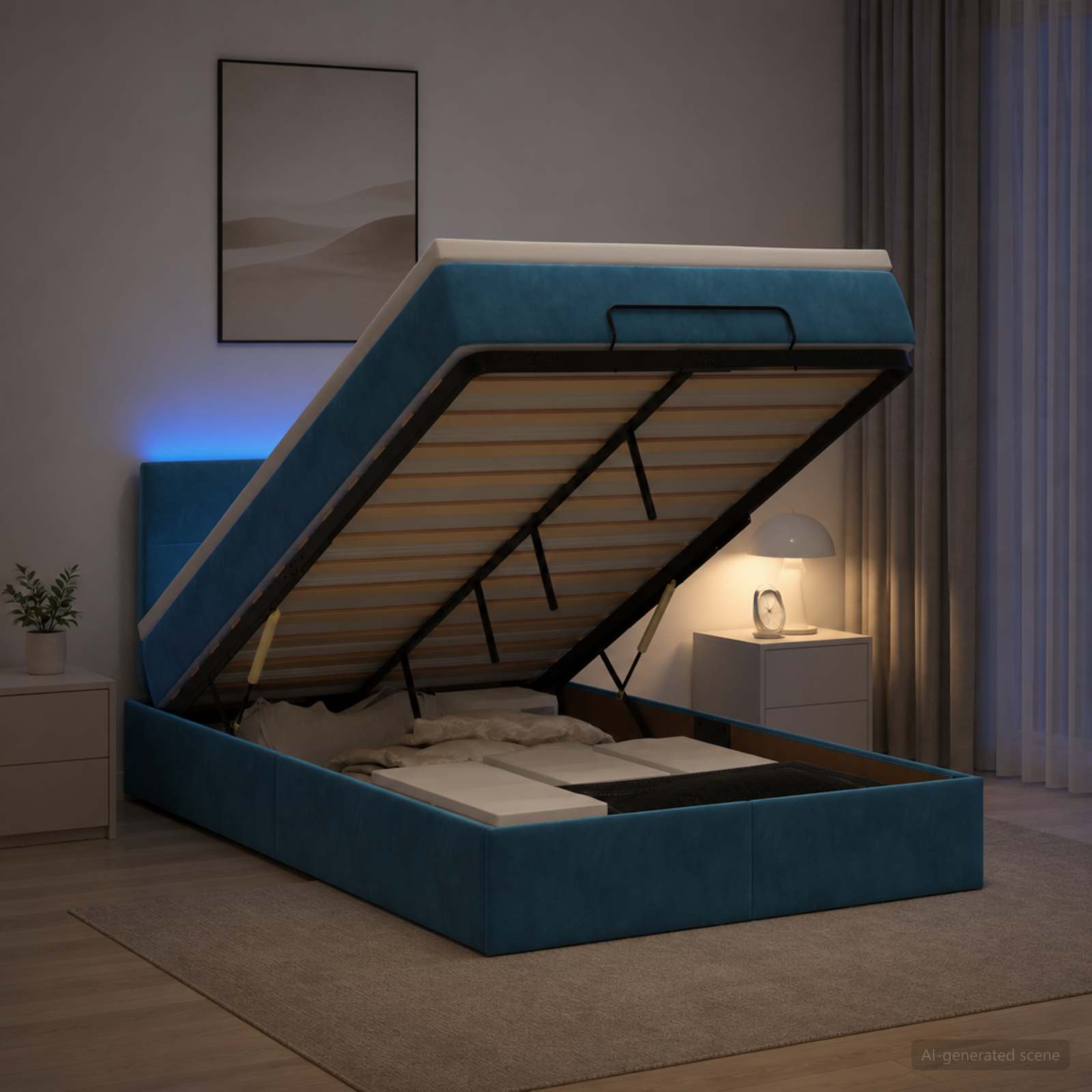 Letto Ottomano con Materasso e LED Blu scuro 120 x 190 cm | homemem39