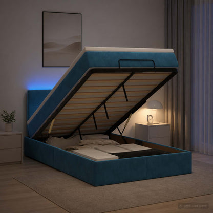 Letto Ottomano con Materasso e LED Blu scuro 120 x 190 cm | homemem39