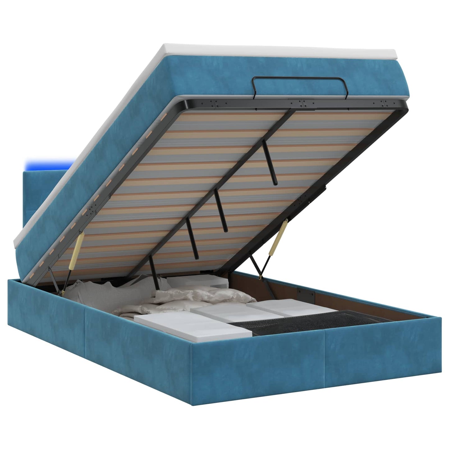 Letto Ottomano con Materasso e LED Blu scuro 120 x 190 cm | homemem39