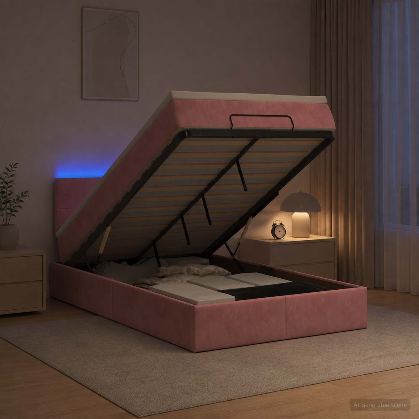 Letto Ottomano con Materasso e LED Rosa 120 x 200 cm Velluto | homemem39