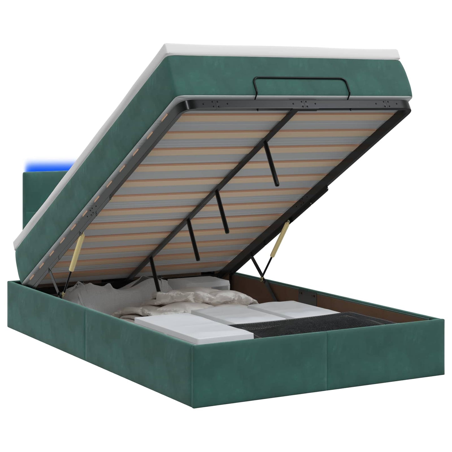 Letto Ottomano con Materasso e LED Verde Scuro 120 x 200 cm | homemem39
