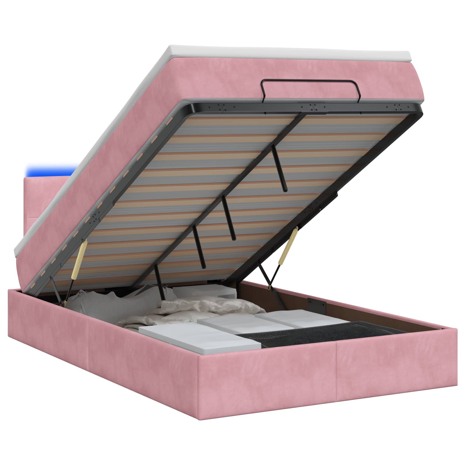 Letto Ottomano con Materasso e LED Rosa 120 x 200 cm Velluto | homemem39
